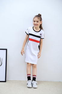 探路鸟童装 针织舒适圆领条纹连衣裙 2021年女童夏季 超值纯棉经典
