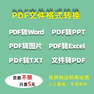 PDF文件格式转换PDF转word PPT 图片 Excel TXT人工代转PDF格式