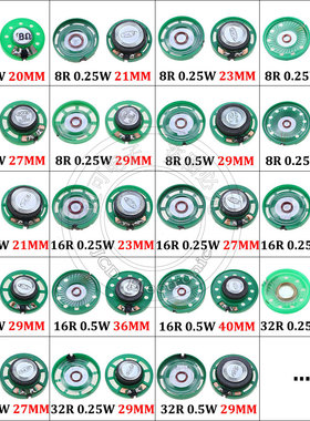 环保玩具喇叭21/23/27/29/36MM 8/16/32欧 0.25/0.5W外磁式扬声器