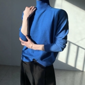 渡影谷高级纯色禁欲克莱因蓝修身 高领打底衫 简约男女中性内搭毛衣