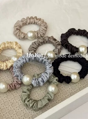 QIQI绮绮家~自留款韩版缎面珍珠发绳(19.9任选5个)【FF】#3-16