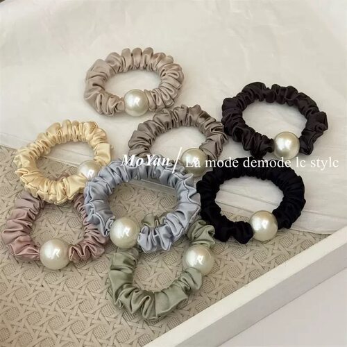 QIQI绮绮家~自留款韩版缎面珍珠发绳(19.9任选5个)【FF】#3-16