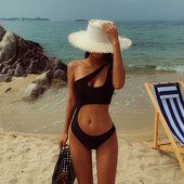 性感黑色连体比基尼海边度假纯欲风 爆款 泡温泉泳衣女款 2026年新款