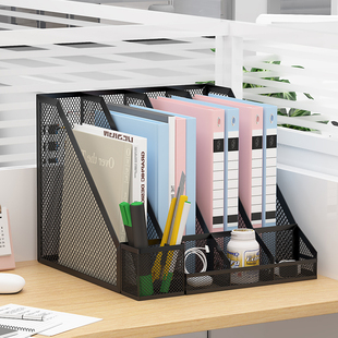 文件收纳架桌面书本简易金属置物架资料档案整理架办公室办公文件用品大全文具放置架文件筐多层大容量书立架