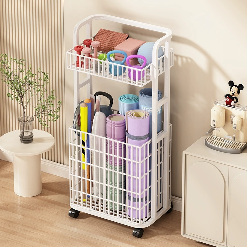 瑜伽垫收纳筐健身器材家用篮球收纳架带轮移动运动球类玩具置物架