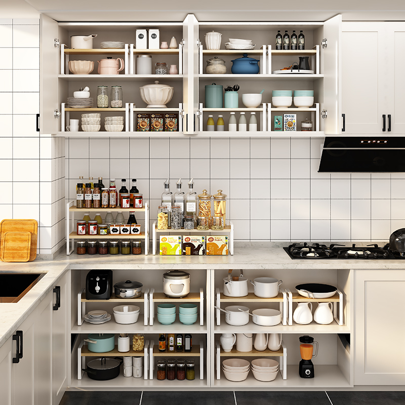 橱柜分层架收纳柜子厨房桌面转角置物架下水槽柜内台面多层调料架