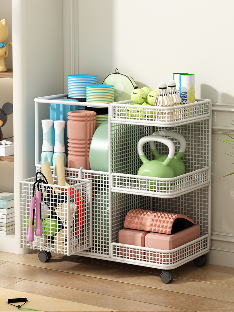 瑜伽垫泡沫轴收纳筐带轮家用健身器材运动工具小推车多功能置物架