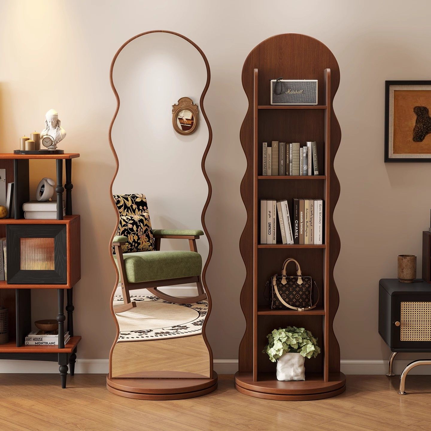 中古全身镜可旋转落地镜家用书架储物一体镜女生卧室穿衣落地镜子,住宅家具,穿衣镜,淘宝优惠券,粉丝福利购,淘宝优惠卷