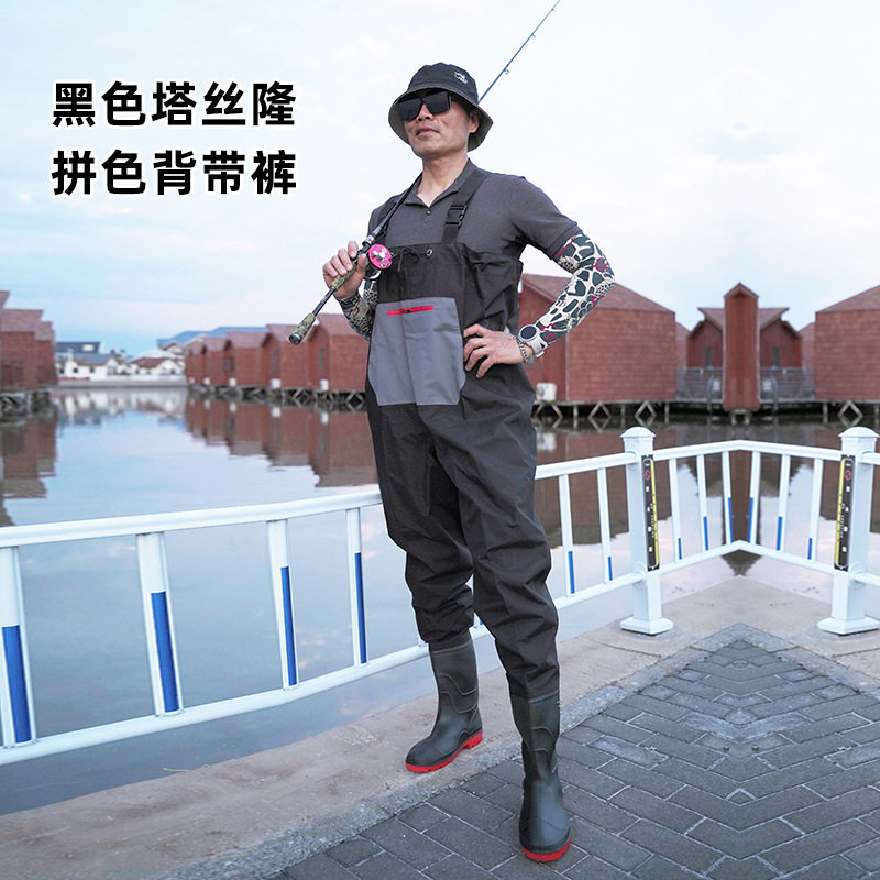 齐腰下水裤抓鱼裤防水裤雨裤带水鞋皮叉裤连体下半身水衣涉水裤