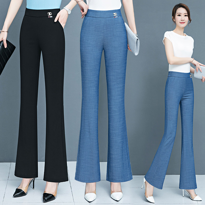 TENCEL JEANS THIN WOMENS PANTS SUMMER 2024 NEW ELASTICATED HIGH-WAISTED SLIM FASHION ICE SILK MICRO FLARED PANTS