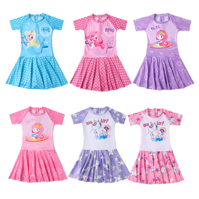 儿童泳衣女童卡通小中大童连体女孩游泳衣泡温泉泳装短袖韩版