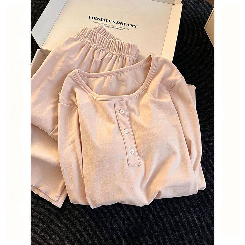 睡衣女秋冬季德绒加绒加厚保暖简约休闲细绒可外穿家居服睡衣套装