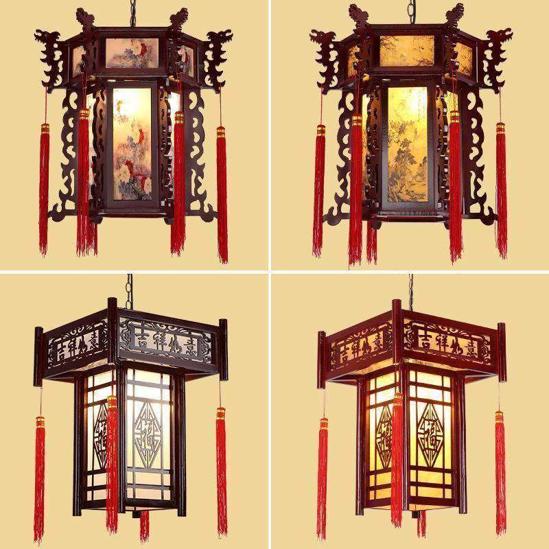 中式实木宫廷吊灯复古羊皮寺庙祠堂古建筑酒店古风中国风灯笼宫灯