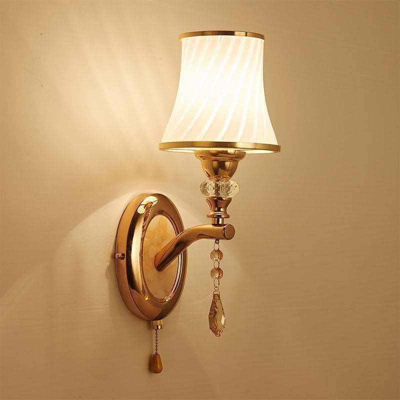 简欧水晶壁灯单头带拉线开关客厅背景墙卧室床头灯欧式金色墙壁灯