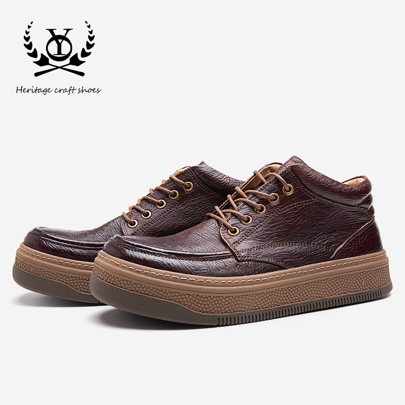 男士厚底商务休闲皮鞋真皮百搭复古英伦风潮鞋新款男鞋低帮马丁靴