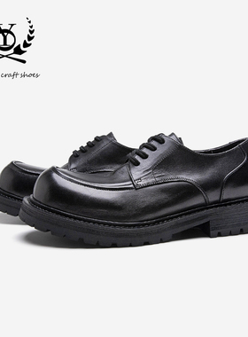 黑色皮鞋男款2025新款秋季男士休闲皮鞋厚底真皮韩版德比鞋马皮潮