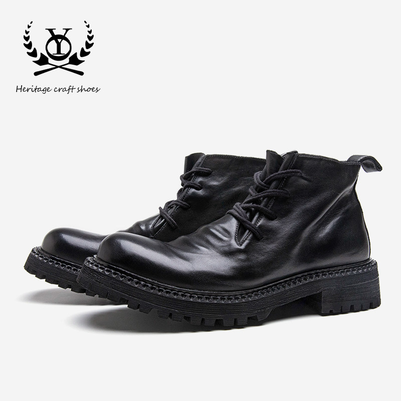 马丁靴水洗马皮男靴百搭舒适靴子高帮短靴黑色工装靴冬季保暖男鞋