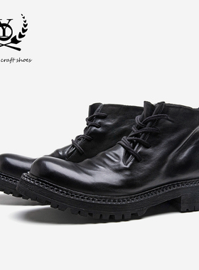 马丁靴水洗马皮男靴百搭舒适靴子高帮短靴黑色工装靴冬季保暖男鞋