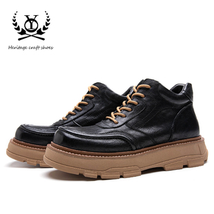 鞋子男高级感痞帅马丁靴厚底增高沙漠工装靴马皮手工男鞋百搭短靴