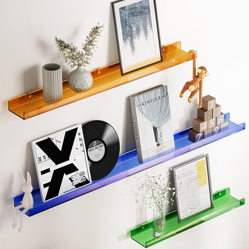 亚克力置物架墙上免打孔展示架卧室墙壁一字板透明书架陈列板墙上