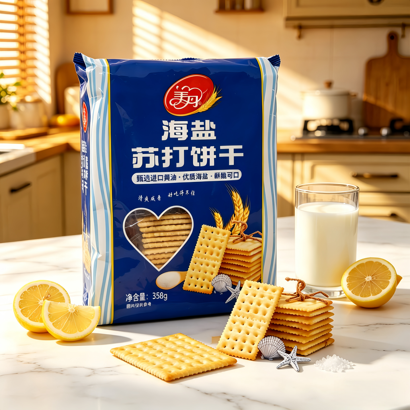 美丹海盐苏打饼干358g咸味酥脆可口休闲零食独立小包装早餐小吃