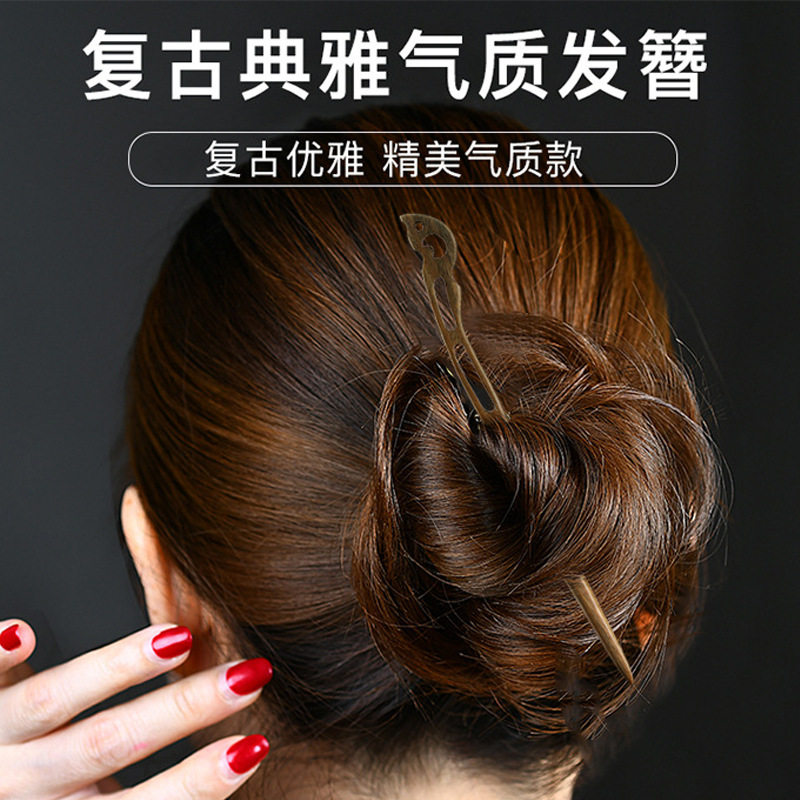 檀木发簪古风桃木簪子绿檀木发簪钗子盘发手工雕刻古代发饰