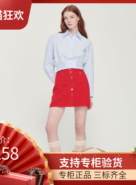 maSande法国S家23春新款女法式时尚红色花呢A字半身裙短裙JU00804