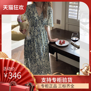 DI DVF真丝晕染碎花短袖连衣裙中长款夏季新款温柔ins韩版休闲淑