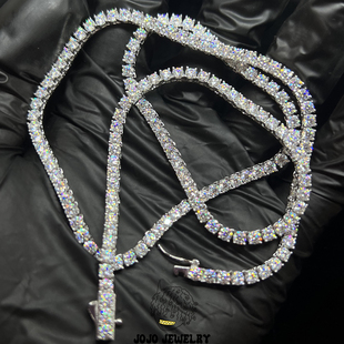 3mm S925银 Moissanite Tennis网球链莫桑石镶嵌闪钻项链弹簧双扣