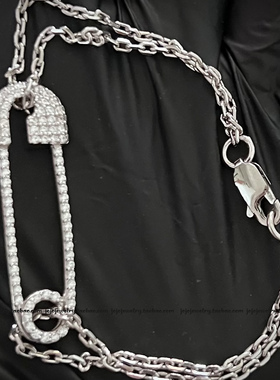 Safety Pin 别针手链S925纯银饰品男女满钻镶嵌镀18k白金配饰手镯