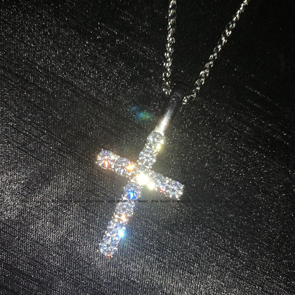 s925纯银饰十字架吊坠项链排钻男女嘻哈潮流配饰品Cross Pendants