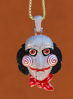 电锯惊魂鬼面人嘴部可活动吊坠项链嘻哈Hiphop配饰品6ix9ine