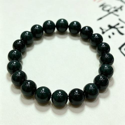 翠贵人冰糯种墨翠10mm珠珠手串