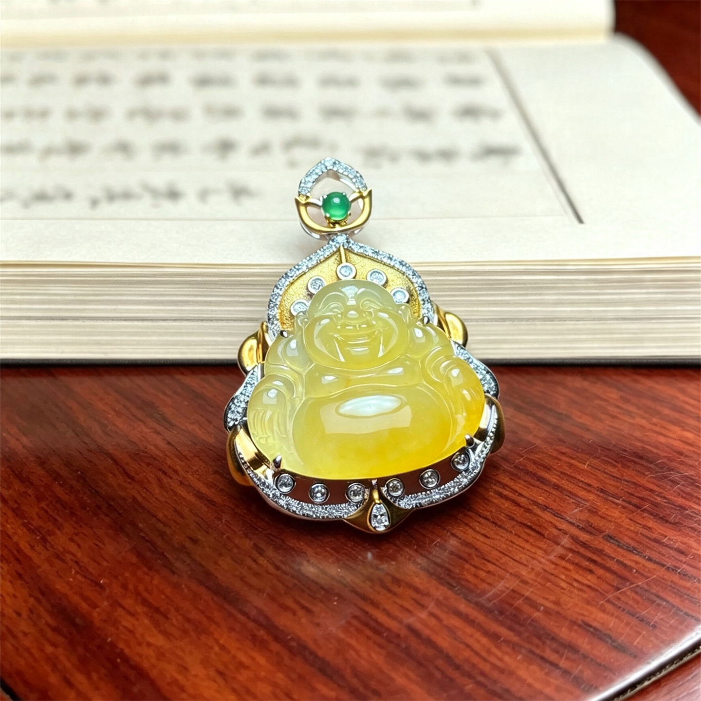 翠贵人18K冰黄鸡油黄弥勒佛吊坠