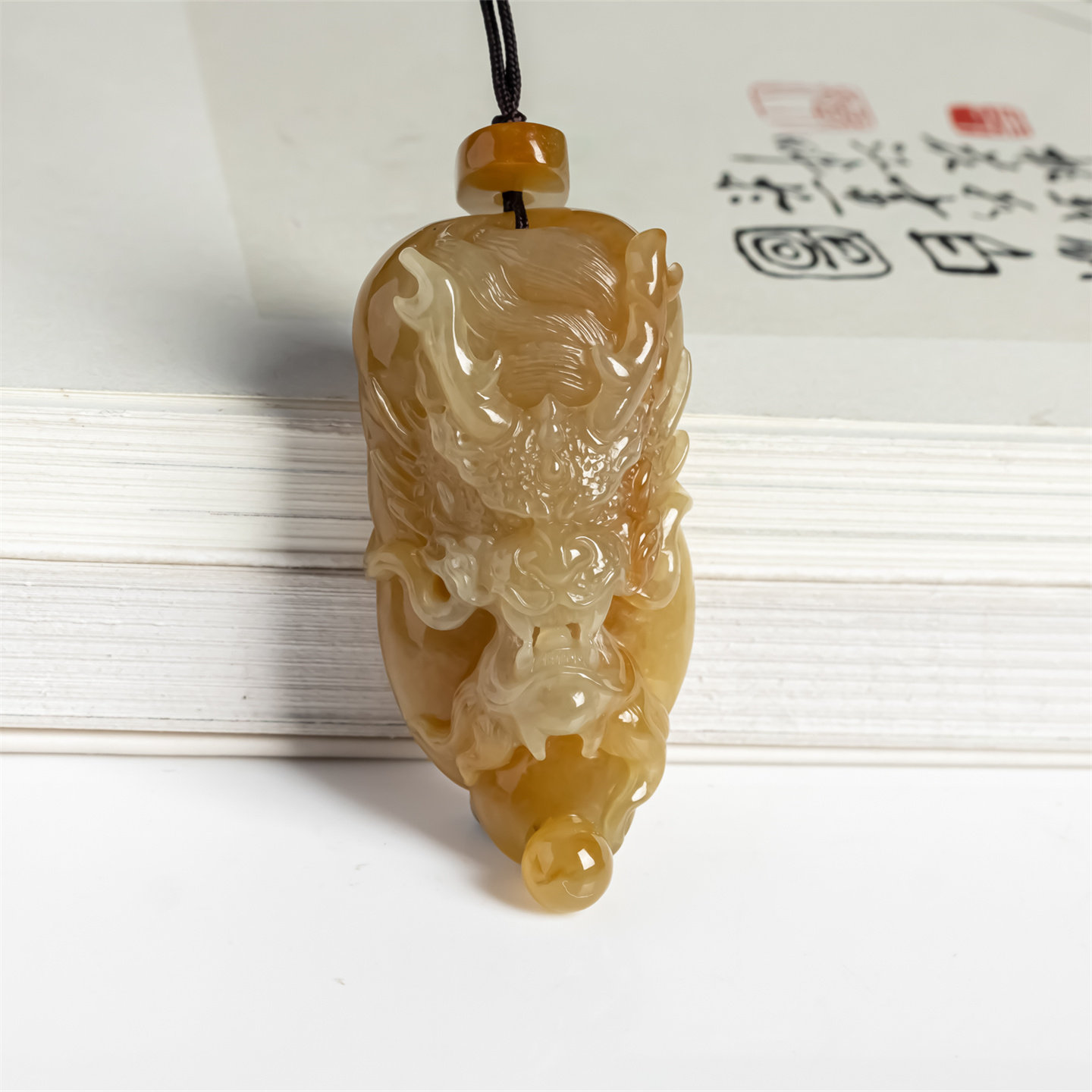 缅甸天然翡翠a货冰糯种黄翡老坑龙牌如意吊坠男女款生肖龙玉挂件
