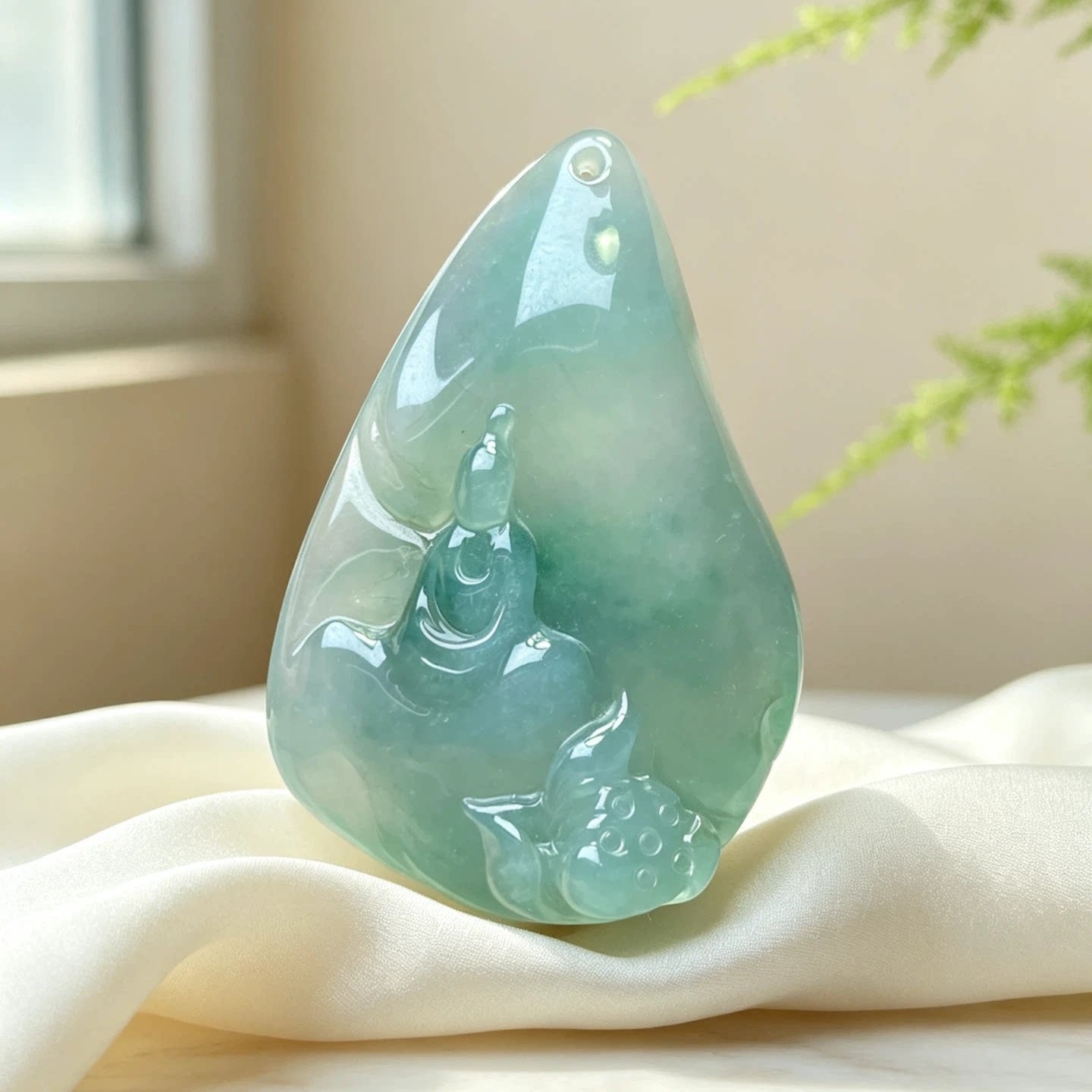 翠贵人冰种湖水绿禅悟佛如意吊坠