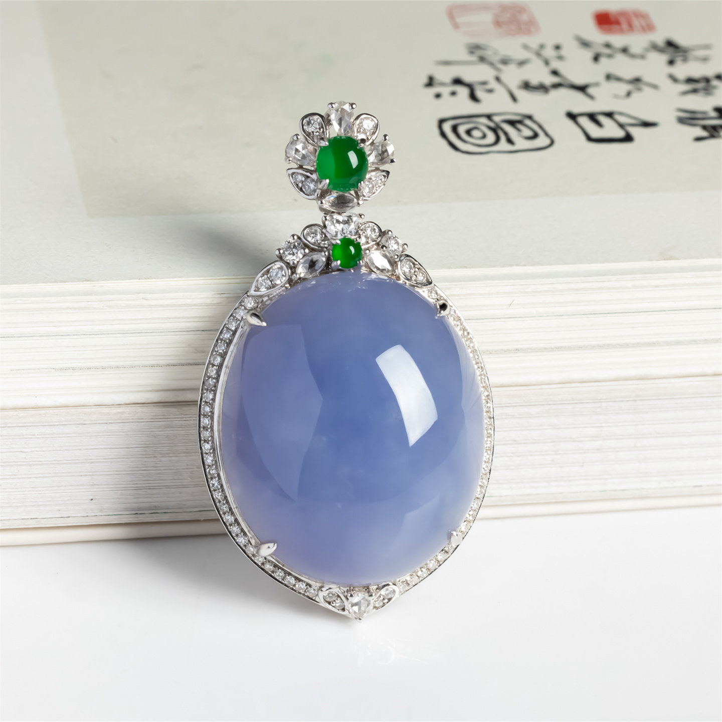 缅甸天然翡翠a货冰种紫罗兰蛋面18K吊坠高档女款冰紫戒面时尚挂件