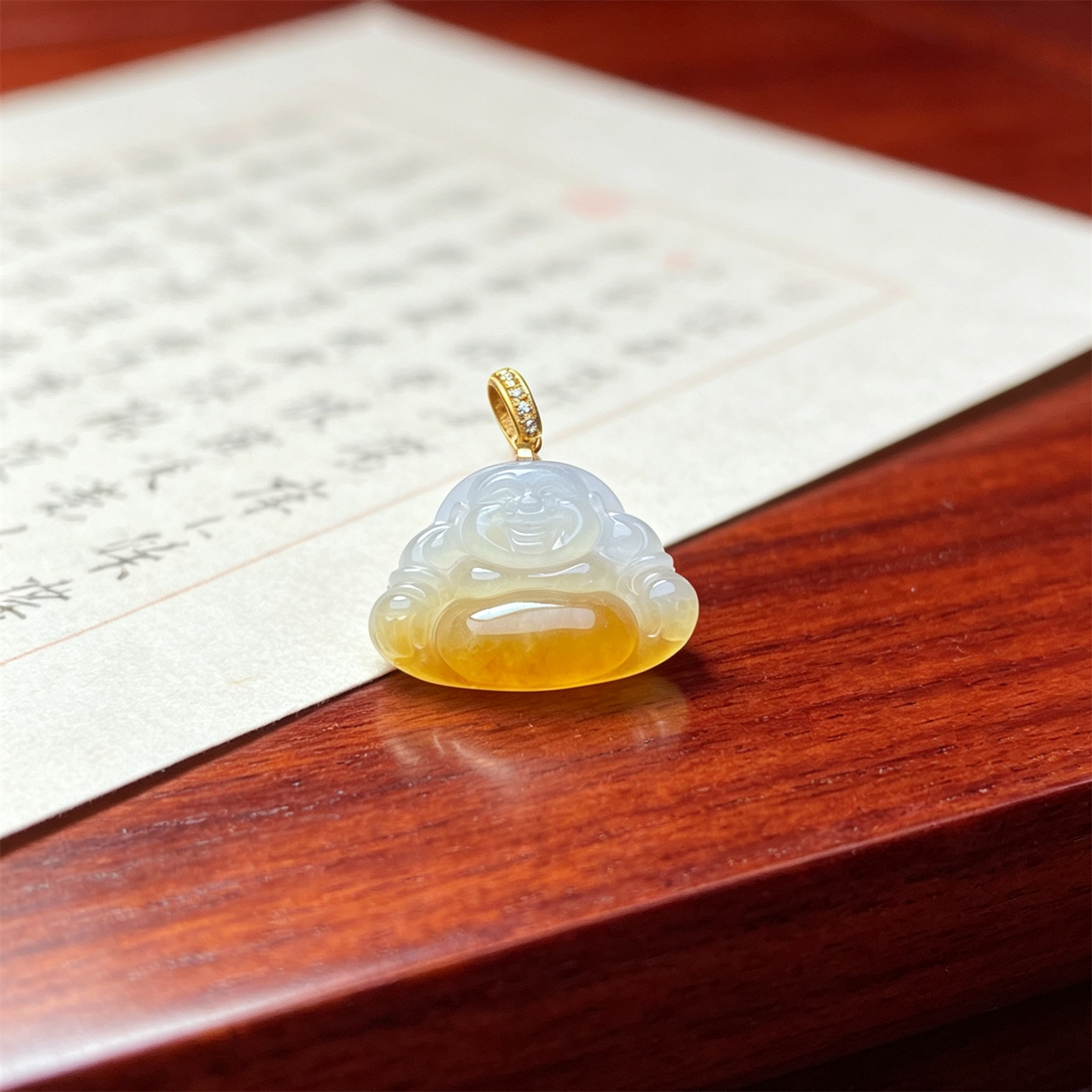 翠贵人冰种18K金黄翡弥勒佛吊坠