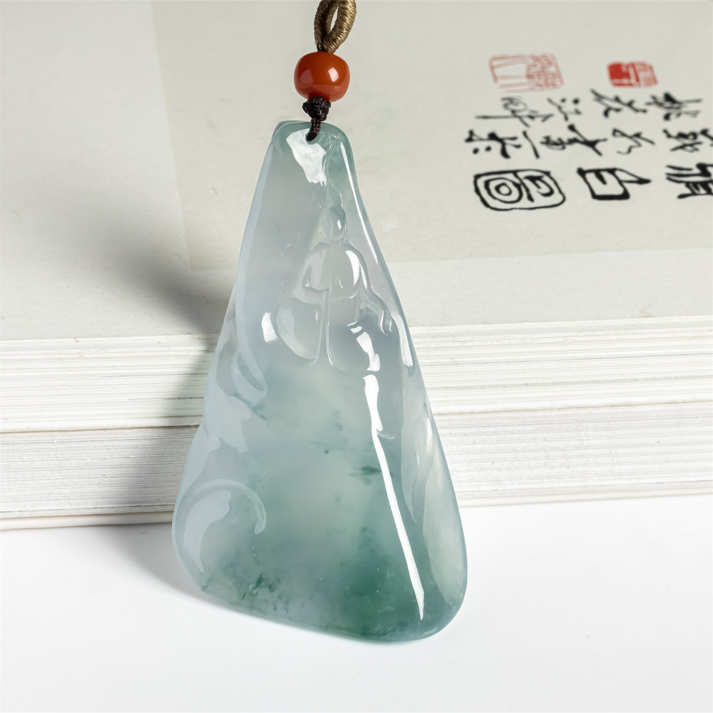 缅甸天然翡翠a货冰种飘花禅悟佛如意吊坠老坑男女款一心向佛挂件