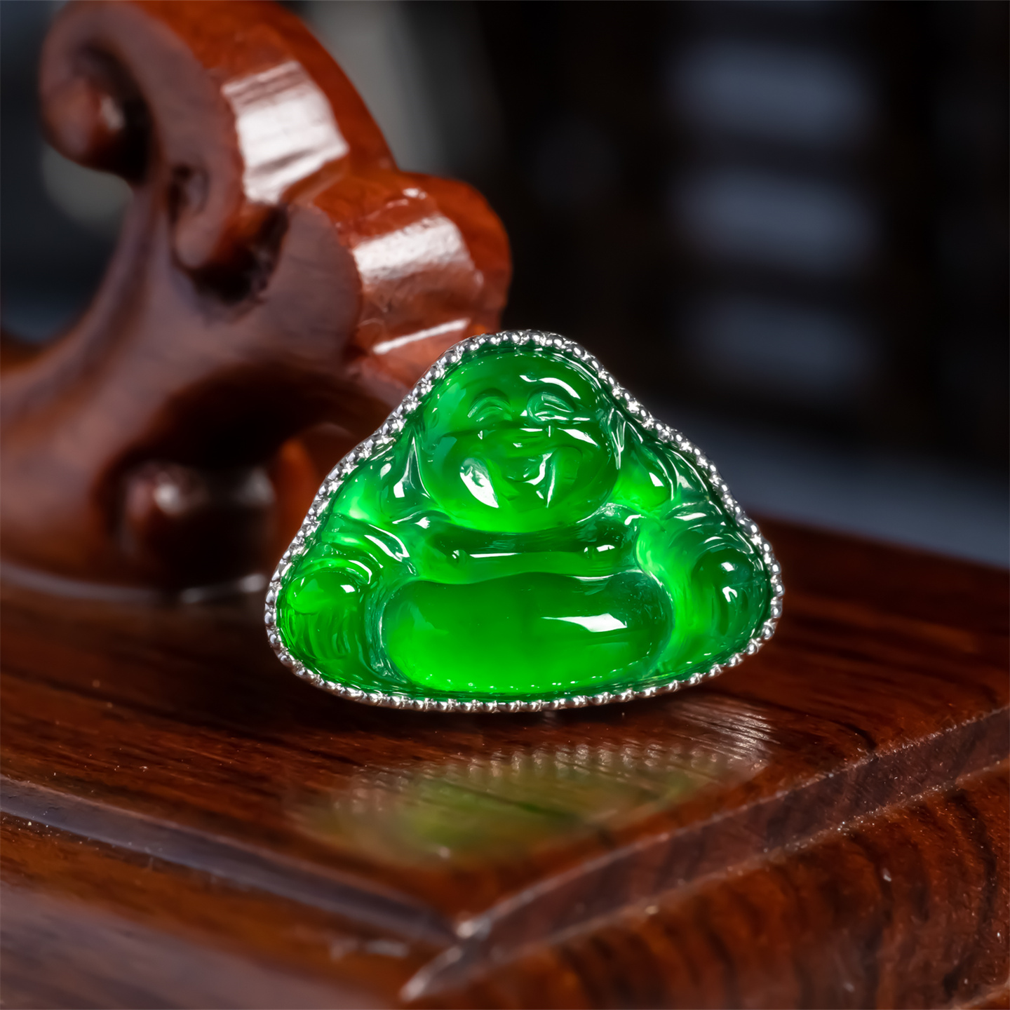 翠贵人18K满绿弥勒佛如意吊坠