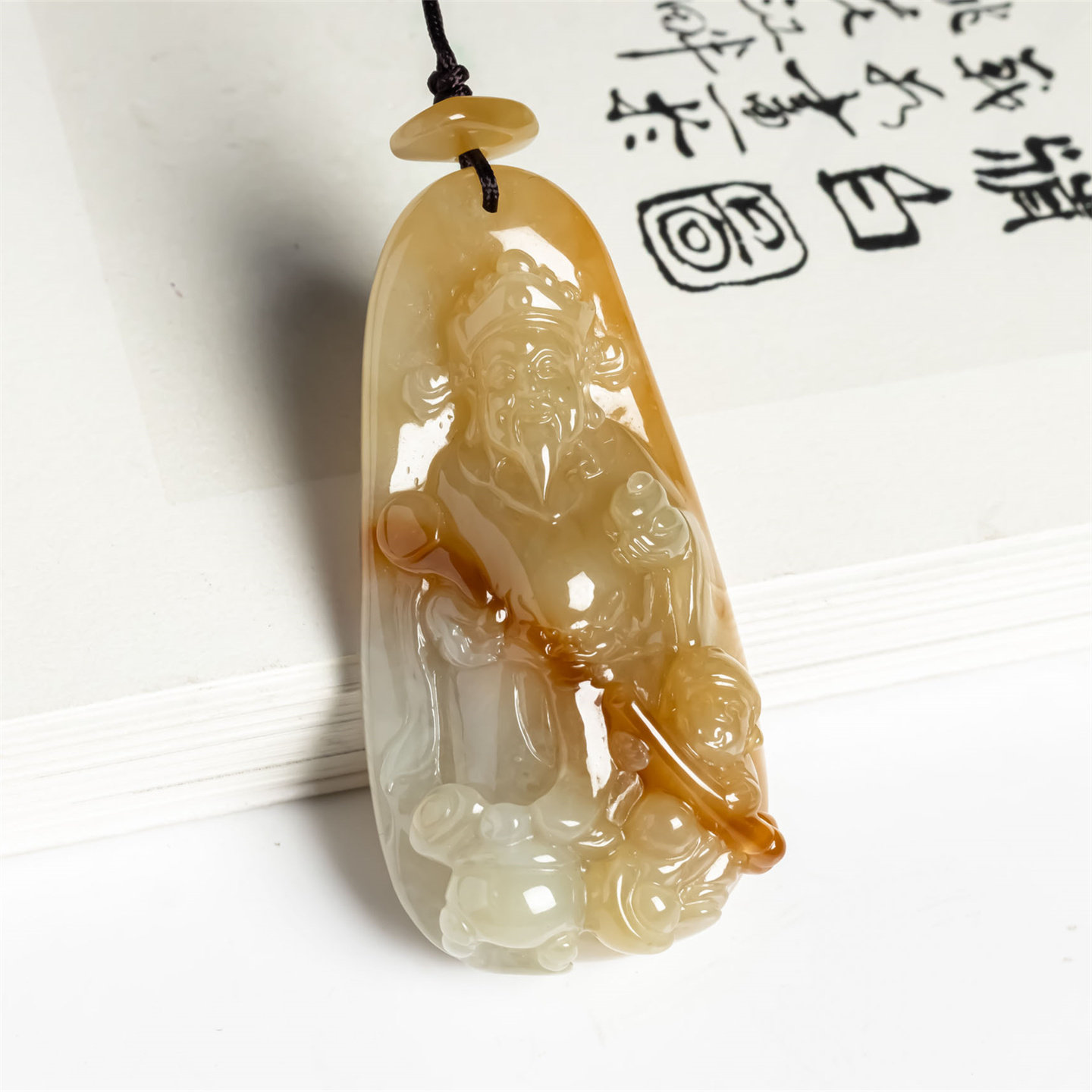 缅甸天然翡翠A货老坑红翡财神爷如意吊坠男女款毛衣链财神玉挂件