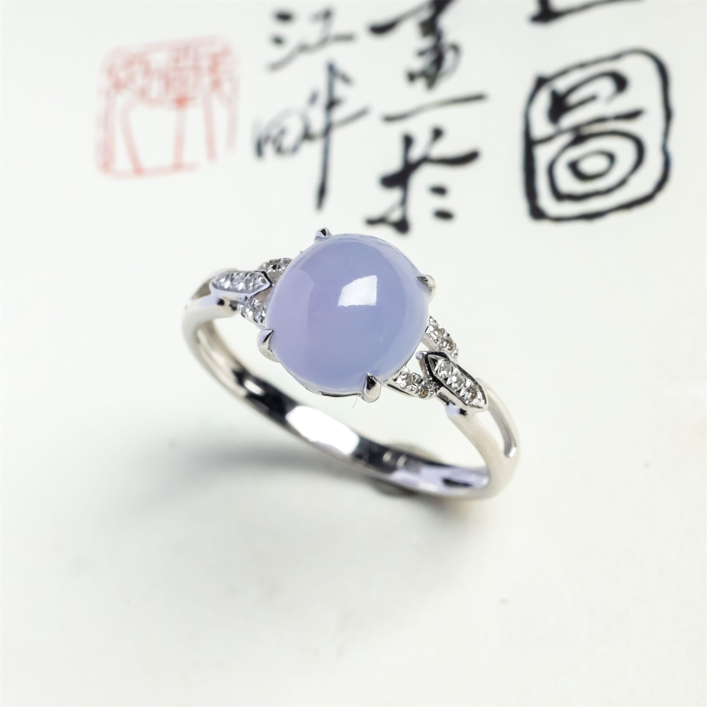 缅甸天然翡翠A货老坑冰种紫罗兰戒面戒指18K冰紫时尚女款蛋面戒指