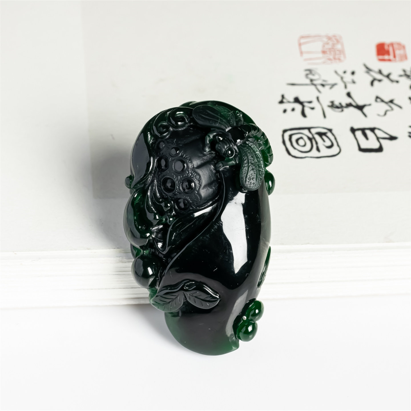 天然翡翠a货冰糯墨翠老坑多子多福如意吊坠男女款莲蓬一级黑挂件