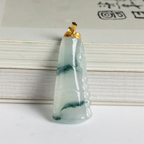 翠贵人飘花竹节吊坠18K竹报平安