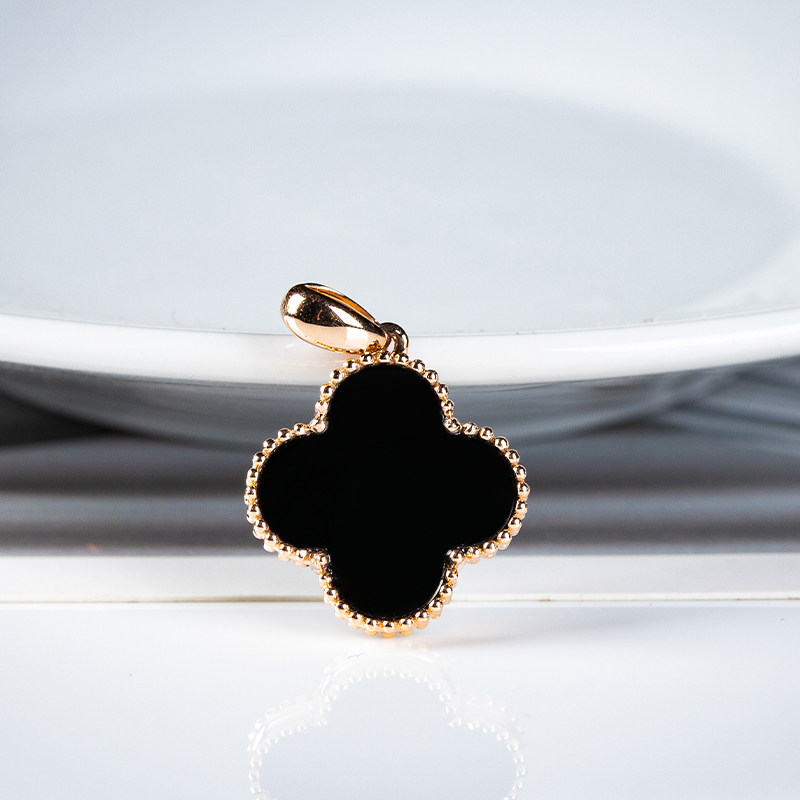 翡翠小吊坠冰种墨翠四叶草挂件天然a货玉石幸运草18k金镶嵌女坠子