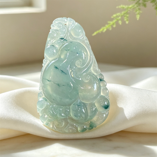 翠贵人冰种飘花吉祥如意老坑吊坠