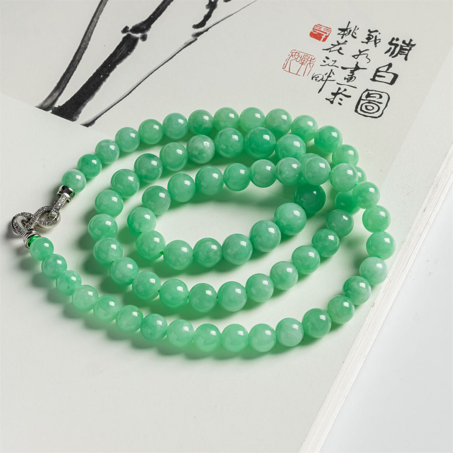 翠贵人老坑阳绿冰糯种翡翠项链