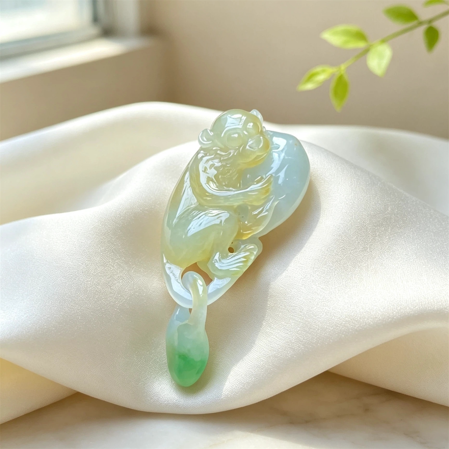 翠贵人冰糯种黄翡阳绿生肖猴吊坠