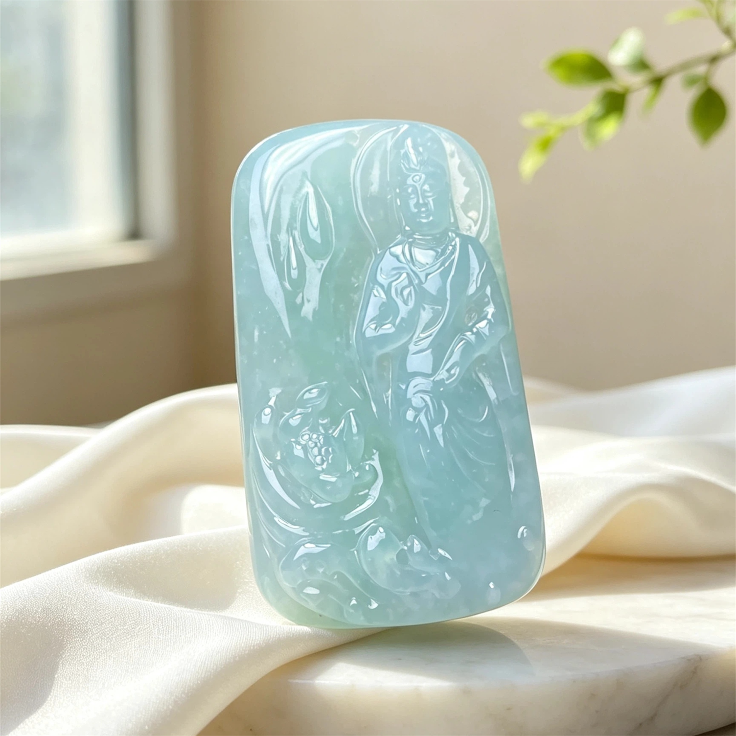 翠贵人冰糯浅绿莲花观音菩萨吊坠