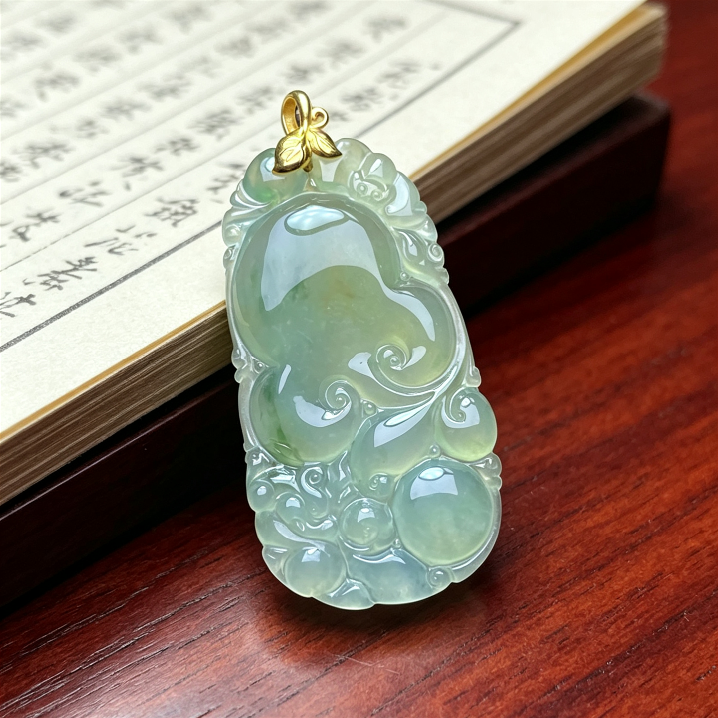 缅甸天然翡翠a货冰糯黄翡吉祥如意吊坠18K冰黄男女款万事如意挂件